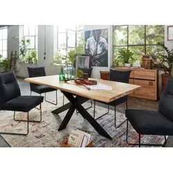 Massivmoebel24 Esstisch SEATTLE - Stilvoller Esszimmertisch aus Wildeiche - Esstisch in 200x100 cm mit einzigartiger Tischplatte aus Wildeiche und raffiniertem Kreuzgestell für optimale Beinfreiheit – ein echter Eyecatcher für Ihr Zuhause!