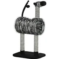 PawHut Kratzbaum mit Jute und Plüsch - Kratzbaum aus Spanplatte mit Kratzstämmen, Tunnel und Ballspielzeug. Perfekt für Katzen zum Spielen und Entspannen. Das niedliche Zebradesign bringt Stil in Ihr Zuhause.