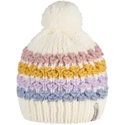 Bommelmütze Streifen für Mädchen - Warme Strickmütze in ecru Streifenoptik mit Bommel und weichem Baumwollfleece-Futter, ideal für Babys und Kinder, sorgt für hohen Tragekomfort und Stil in der kalten Jahreszeit.