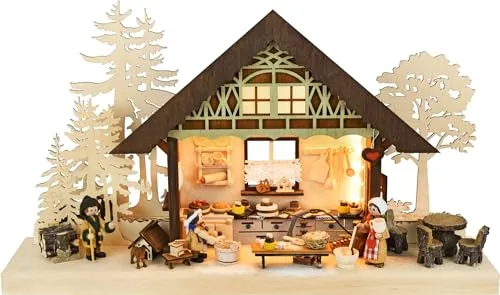 Ratags 3D-LED-Schwibbogen klein - Backstübchen mit LED-Beleuchtung, festliche Stimmung durch handgefertigte Massivholzfiguren