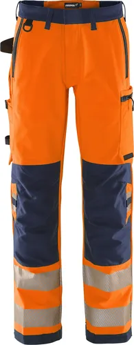 HI VIS Green Stretchhose 134189-271-C148 Orange/Marine - Arbeits- & Schutzkleidung für höchste Ansprüche. Nachhaltige Stretchhose aus 4-Wege-Stretchmaterial, ideal für Komfort und Beweglichkeit, zugelassen nach ISO 20471 Klasse 2.