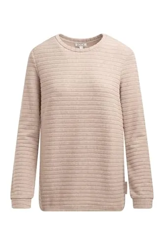 SOCCX Damen Flauschstrickpullover mit Rippstruktur und Gummizugsaum Sand Melange, L