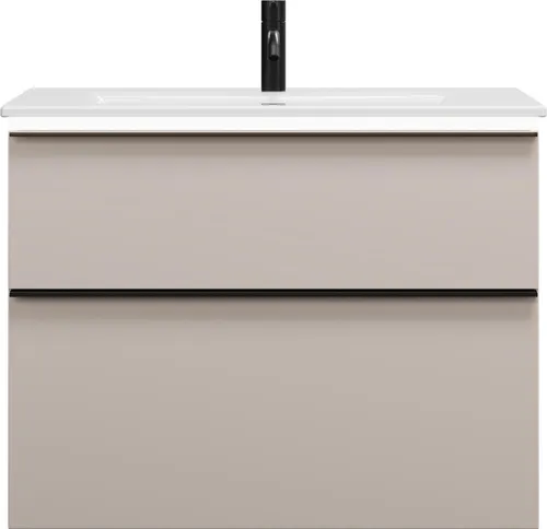 burgbad Eqio Slim Keramik-Waschtisch inklusive Waschtischunterschrank mit LED-Beleuchtung, 820x490x640mm, SHBU082F6583C0001G0252