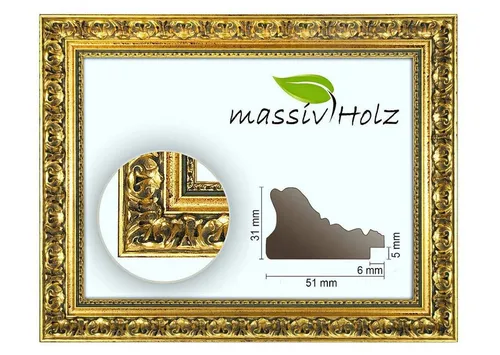 Bilderrahmen Neumann Einzelrahmen Barockrahmen 972 ORO - Barock Bilderrahmen aus massivem Holz, gold verziert, ideal für Wandmontage und perfekt für 1 Bild in 70 x 100 cm.
