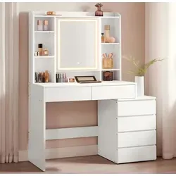 VASAGLE Schminktisch mit LED-Beleuchtung und 6 Schubladen