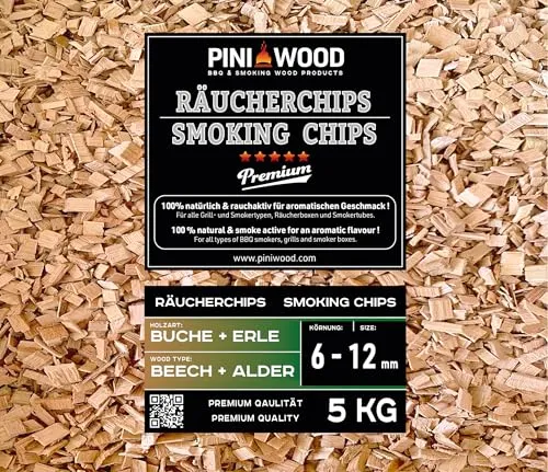 PINI 5 Kg Räucherchips Buche und Erle gemischt 6-12 mm Smoking Chips Räucherspäne 18 Liter