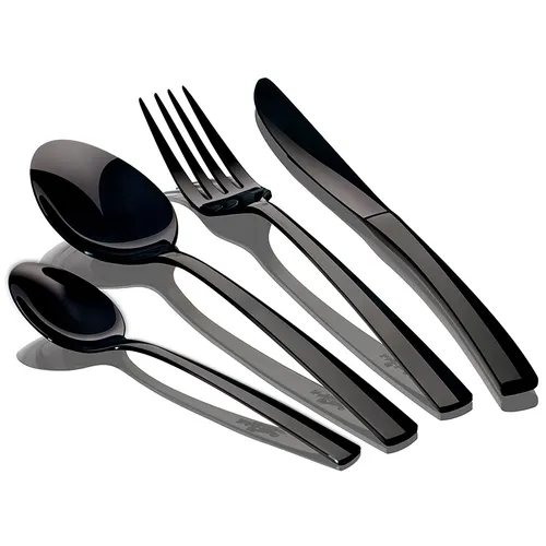 Besteck Schwarz 24 Teile Edelstahl Poliert, Set 6 Personen, Modernes Design  Ber