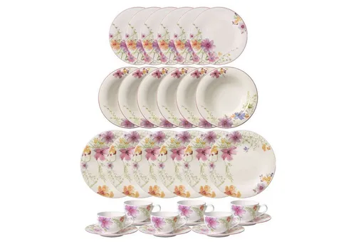 Villeroy & Boch Mariefleur Basic Geschirr-Set 30-teilig - Services - Exquisites 30-teiliges Porzellangeschirr-Set mit zeitlosem Blumenmuster, spülmaschinenfest und mikrowellensicher für stilvolle Mahlzeiten.