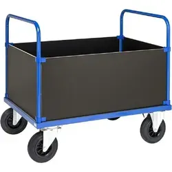 OSWALD Transportwagen Vierwandwagen mit Blechboden 1200x800mm, 500kg - Blau - Robuster Vierwandwagen für Betrieb und Lager, pulverbeschichtet mit 500 kg Tragfähigkeit. Ideal für vielseitige Anwendungen, ausgestattet mit stabilen Lenkrollen.