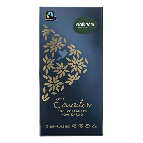 Naturata Ecuador Edelvollmilch 42% bio - Zartschmelzende Schokolade - Fertiggerichte: Erlesene Edelvollmilchschokolade aus 100% Bio-Anbau mit kräftigem Aroma und feinem Schmelz durch traditionelles Conchieren.