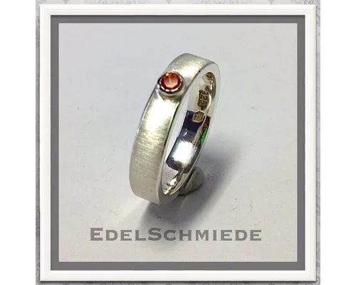Edelschmiede925 Silberring Silberring 925 mit orange Zirkonia Ringgröße 54 mattiert