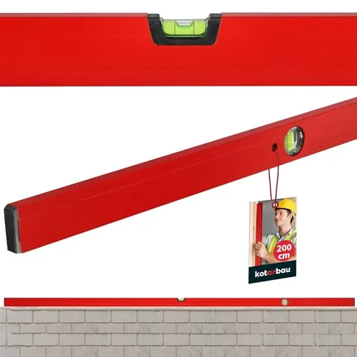 KOTARBAU® Aluminium Wasserwaage 200 cm Rot Wasserwaagen mit zwei Libellen zur horizontalen oder vertikalen Ausrichtung Markierungshilfe hohe Messgenauigkeit