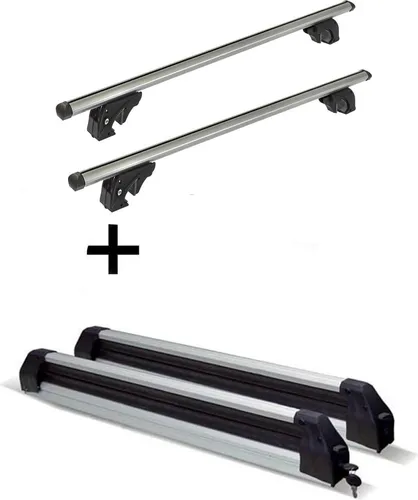 Skiträger Silver Ice + Dachträger VDP LION2 für Nissan Qashqai+2 (J10E) - Gepäckträger Set mit ausziehbarem Skiträger für max. 6 Skier oder 4 Snowboards und stabilen Dachträger aus Aluminium für vielseitigen Einsatz und maximalen Komfort beim Transport.