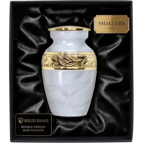 Weiße Mini-Urne für Asche – Elegante Andenken-Urne mit Box und Tasche
