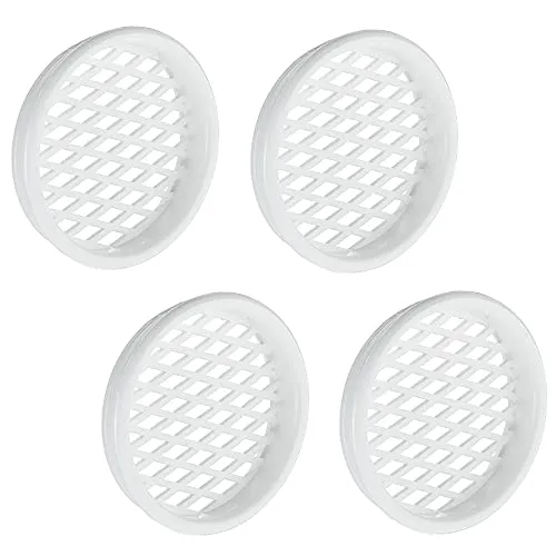 Gedotec Lüftungsgitter Kunststoff weiß | 4 Stück Abluftgitter | Lüftungsloch rund | FLOW | Entlüftungs-Gitter mit Abdeckrand | mit Raster | Lüftungsabdeckung stabil | Türgitter - Luftungsgitter