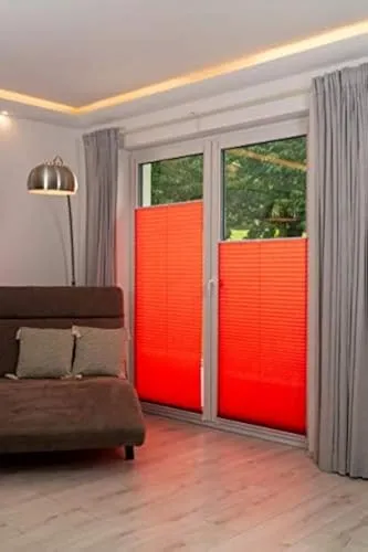 K-Home Klemmfix-Plisse rot Lichtschutz Moderne Crushed Optik 30 x 130 (B x L)