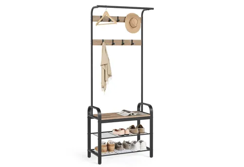 VASAGLE Garderobenständer Garderobe, mit Sitzfläche, 2 Gitterablagen