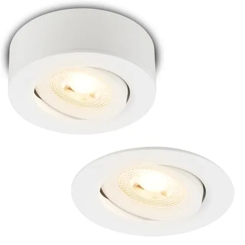 BRILONER - 2 in 1 LED Aufbauspot und Einbaustrahler schwenkbar, dimmbar, warmweißes Licht, LED Spot 230V, Deckenspot, Einbauleuchte, Deckenstrahler, 68mm Lochmass, 90x30mm (DxH), Weiß