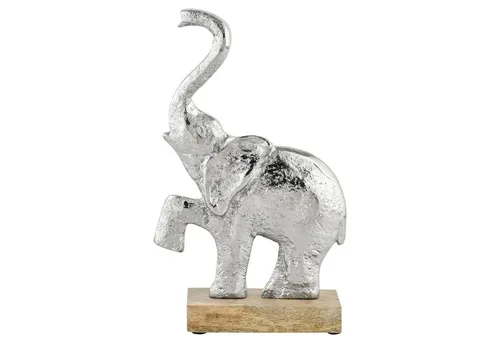 Marrakesch Orient & Mediterran Interior Tierfigur Dekofigur Mumba Elefant Silber Aluminium auf Holzsockel H21cm (1 St), Handarbeit