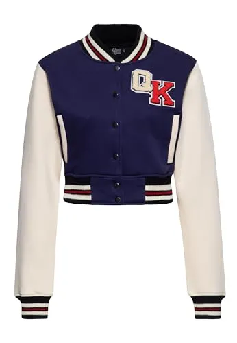 Queen Kerosin Damen Collegejacke Cropped Varsity Jacket Sweatjacke Stickerei Chenille Patch Retro Vintage 50s Rockabilly Rockabella Pin-up Wild Rebel