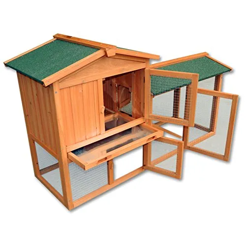 Wiltec 2 Etagen Nagerhaus 1470 x 520 x 855 mm, Hasenstall zweistöckig aus Fichtenholz, mit Bitumeneindeckung und Kotwanne, Kleintierhaus Freilauf Gehege