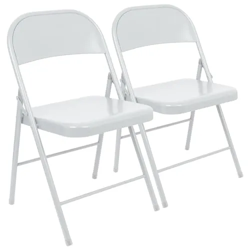 Harbour Housewares 2X Mattweiß Klappstuhl aus Metalls - Leicht Tragbar Drinnen Draussen Küche Büro Garten Essen Schreibtischstuhl-Set