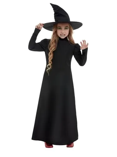 Smiffys Böse-Hexen-Kostüm für Mädchen - Schwarz mit Kleid und Hut, sicher und geprüft für Kinder von 4-6 Jahren
