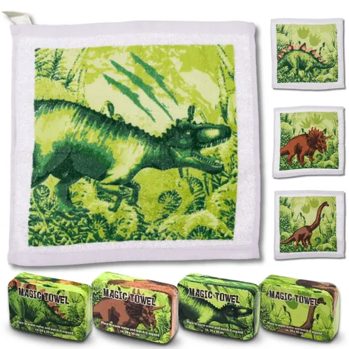 4er Set Magisches Handtuch Dino Zauberhandtuch Dinosaurier für Kinder