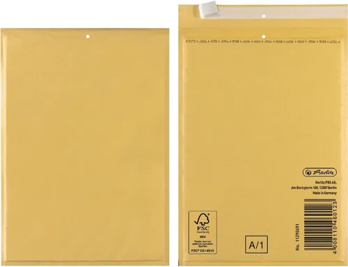 Herlitz Versandtasche Luftpolstertaschen 1/A 12,5x17cm Haftklebung VE=4 Stück braun.