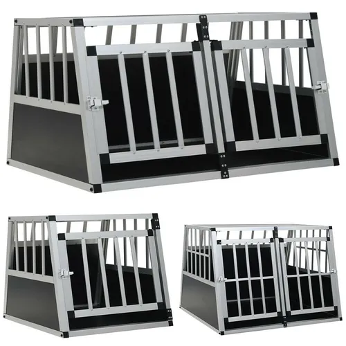 vidaXL Hundetransportbox Doppeltür 89x69x50 cm - Sicherer Transport für Hunde - Hundebox aus Aluminium und MDF, ideal für Reisen im Auto. Langlebig, pflegeleicht und mit guter Luftzirkulation für Komfort und Sicherheit.