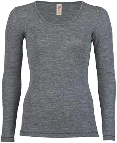 Engel Natur, Damen Unterhemd Langarm, 100% Wolle (kbT) (42/44, Schiefer)