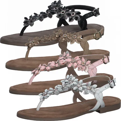 MARCO TOZZI Damen Sandalen Leder Zehentrenner floral 2-28148-28, Größe:37 EU, Farbe:Grau
