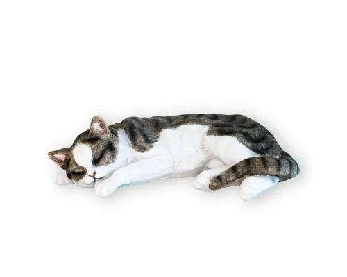 colourliving Dekofigur Hauskatze Murli – Realistische Tierdeko - Dekofigur für Innen und Außen, handbemalt und wetterfest. Ideal als Geschenk oder zur Weihnachtsdekoration. Schlafende Katze aus langlebigem Polyresin, 40 cm breit.