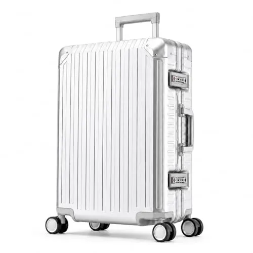 Travelhouse Tokyo 100% Aluminium Reisekoffer Silber M-66cm - Hochwertiger Hartschalenkoffer mit 66L Volumen, ausgestattet mit 2 TSA Zahlenschlössern und 4 leisen 360° Doppelrädern für komfortables Reisen.