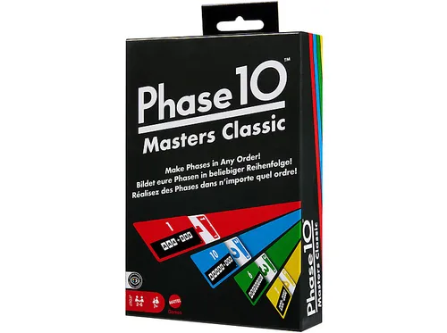 Mattel Games Phase 10 Masters Classic Kartenspiel - Deckkartenspiele mit 60 Zielkarten, die in beliebiger Reihenfolge gelegt werden können, für flexiblen Spielspaß mit 2 bis 6 Spielern!