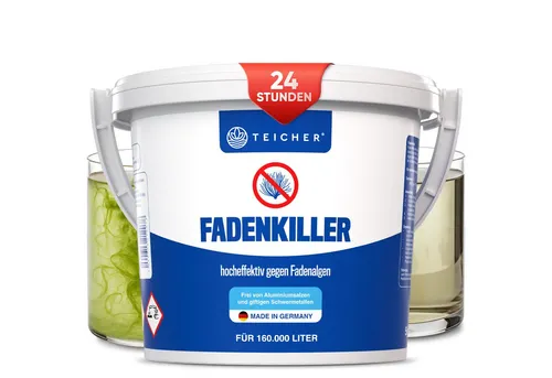 Teicher Fadenalgenvernichter – Algenfrei in 24h - Algizide für Pool & Badewannen mit Sprudelfunktion, effektiver Aktivsauerstoff löst Fadenalgen auf und schont die Teichbiologie.