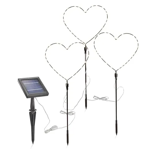 esotec LED Gartenleuchte Solar Weihnachtsdeko Herztrio H73cm - Lampen für außen mit 3 herzförmigen Leuchten, 120 LEDs in warmweiß, ideal für stimmungsvolle Weihnachtsdekoration im Garten. Automatisches Ein- und Ausschalten sorgt für mühelose Nutzung.