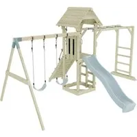 OutdoorToys Spielturm - Stabiler Spielturm aus Holz in Eisblau, ideal für Kinder ab 3 Jahren. Fördert Kreativität und Bewegung im Freien, perfekt für den Garten.