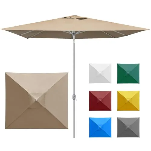 paramondo interpara Sonnenschirm aus 230 g/㎡ Polyesterfaser quadratisch 3 x 3m creme + Gestell silber, Gartenschirm Marktschirm knickbar, Stabil, für Terrasse Balkon Sonnenschirm mit Kurbel, 8,8kg