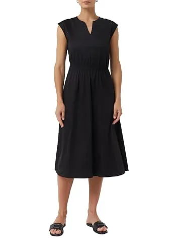 Comma Midikleid aus Popeline mit V-Ausschnitt und Elastikbund