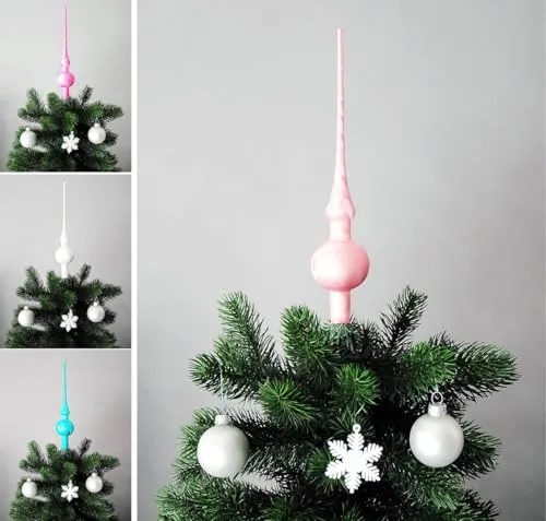 JACK Christbaumspitze Spitze Glas 28cm Eislack Glanz Matt Baumspitze Mundgeblasen Box, Farbe:Rosé