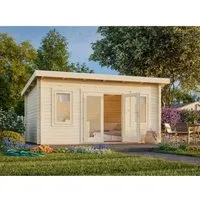 Gartenhaus Palmako Lisa 14,2 m² – Dunkelgrau-Anthrazit mit Fußboden - Geräumiges Gartenhaus mit Pultdach, ideal für Ihre Gartengeräte. Hochwertige Verarbeitung und ansprechendes Design für jeden Garten.