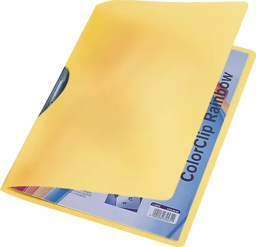 LEITZ Hefter Cliphefter ColorClip Rainbow - für bis zu 30 Blatt, aus robustem PP in fröhlichem Gelb