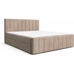 Boxspringbett 01 BISK - Elegantes Samt-Kontinentalbett mit Stauraum - Komfortables Boxspringbett in verschiedenen Größen, ausgestattet mit einem praktischen Bettkasten und einem weichen Topper für erholsamen Schlaf. Modernes Design mit dekorativem Kopfteil und pflegeleichtem Manila-Velours.