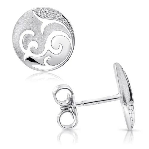 MATERIA Damen Ohrstecker Silber 925 - Florale Zirkonia Ohrringe - Ohrstecker aus Sterlingsilber mit durchbrochenem floralen Design und 16 funkelnden Zirkonia-Steinen, ideal für elegante Anlässe.