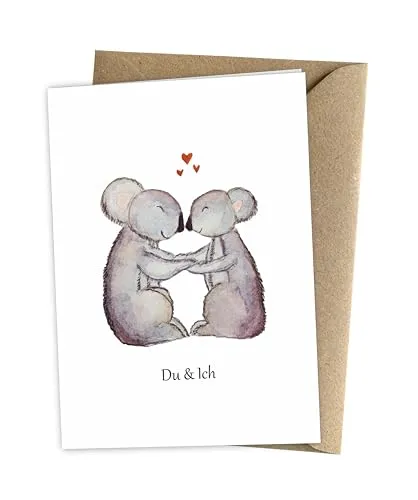 Herzfunkeln® Karte für Freundin, Freund, Frau, Mann & Partnerin mit verliebten Koalas in DIN A6 - Du & Ich - Mit Umschlag - Liebes Grußkarte zum Jahrestag, Valentinstag & Hochzeitstag für Sie & Ihn