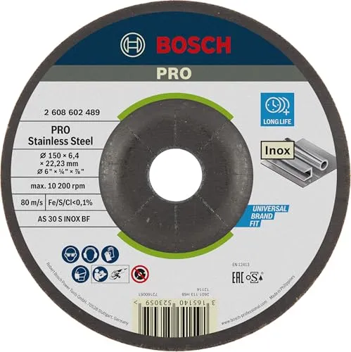 Bosch 1x PRO Stainless Steel Longlife Schleifscheibe für kleine Winkelschleifer und 22,23‑mm-Bohrung (für Edelstahl, Ø 150 mm, Professional Zubehör Kleiner Winkelschleifer)