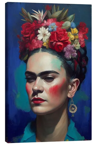 Posterlounge Wandbild Frida Kahlo with Flowers, Olga Telnova, erhältlich als Poster, Leinwandbild, Wandsticker oder Acrylglasbild