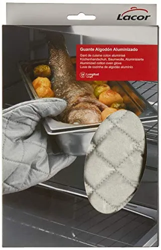 Lacor Aluminisierter Baumwollhandschuh - Küchentextilien mit hoher Hitzebeständigkeit bis 200°C, ideal für sicheres Kochen und Backen. Ergonomisches Design sorgt für einen sicheren Griff und schützt vor Strahlungshitze.