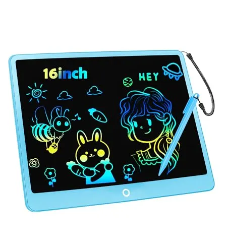 Bunte LCD Schreibtafel Kinder 16 Zoll, Maltafel Zaubertafel Digital Zeichnen Writing Tablet Ektronischer Grafiktablet 3-12 jährige mädchen Jungenkinderspielzeug Geschenke (Blau)